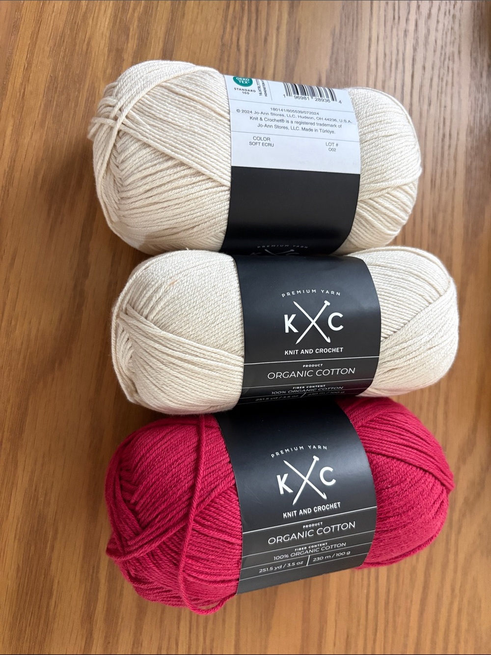 Eddie Bauer Cotton Yarn: Alaska gold,burnt orange, and KC:Red rose, soft ecru - Picture 2 of 4